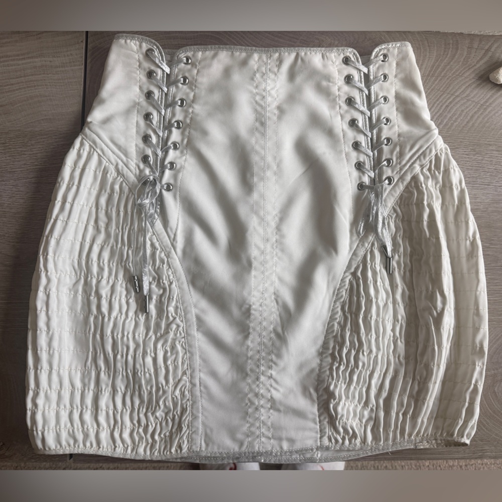 Alice McCall White lace up, gathered mini skirt with silver details